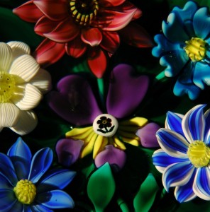 Closeup of a Bob Banford Bouquet with a double pansy